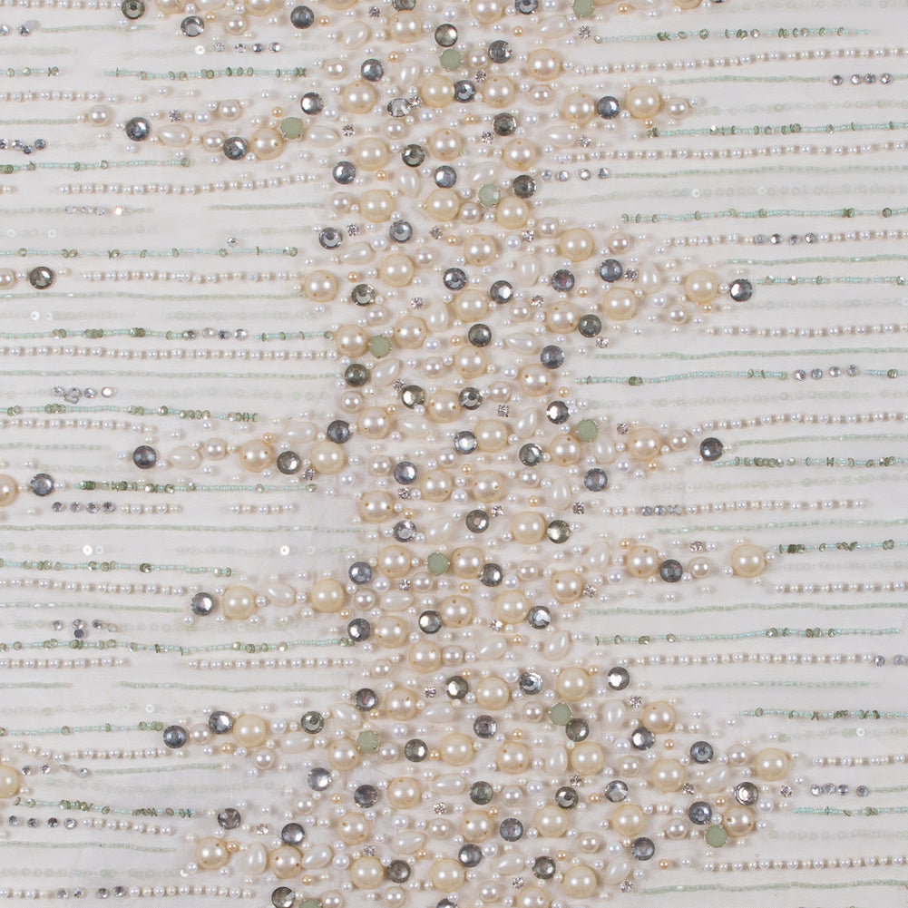 Champagne and Mint Fancy Beaded Tulle