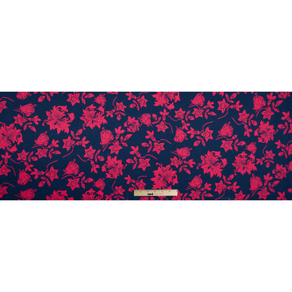Patriot Blue and Geranium Red Floral Cotton Sateen - Folded