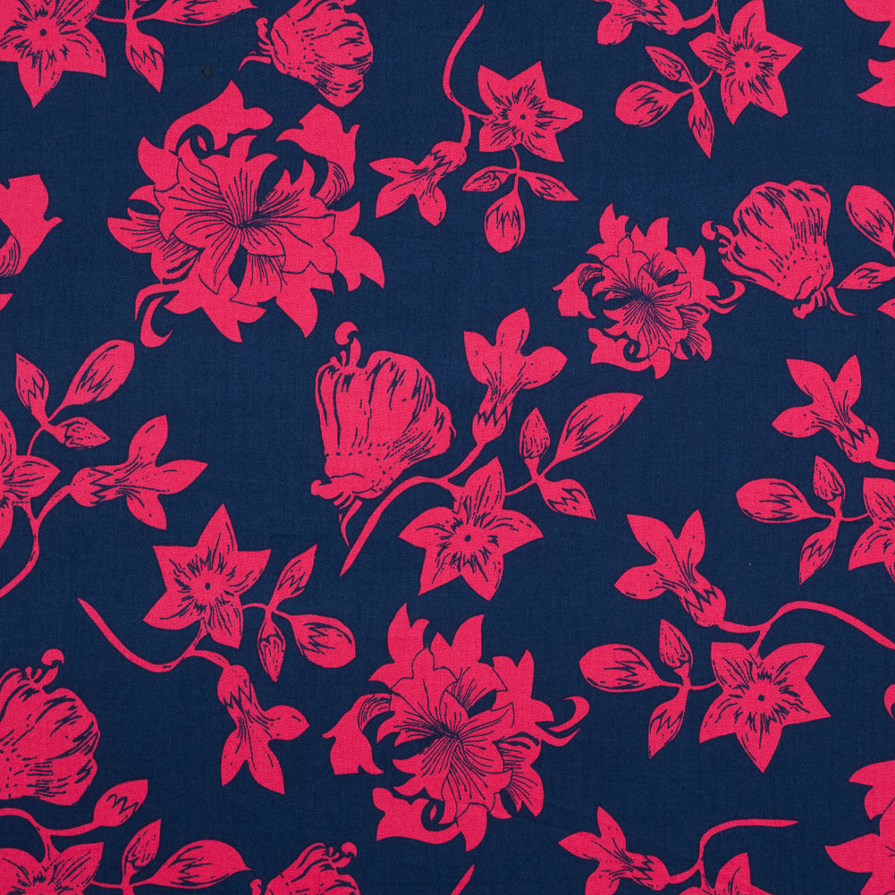 Patriot Blue and Geranium Red Floral Cotton Sateen