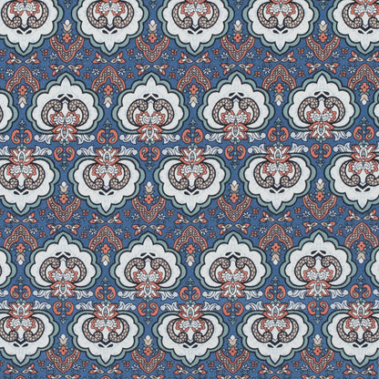 Blue/Orange/Green Printed Stretch Cotton Sateen