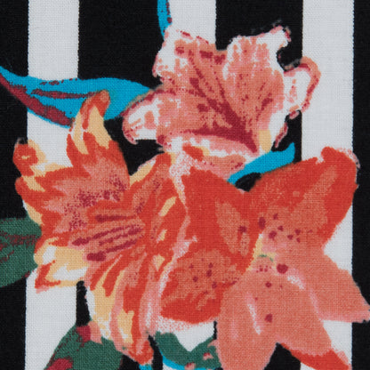 Black/Multicolored Striped Floral Cotton Poplin - Full