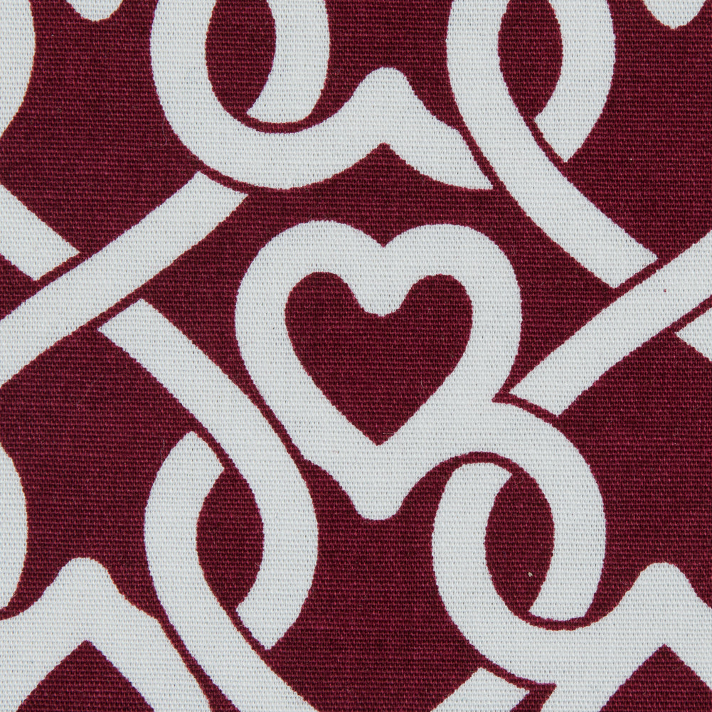 Biking Red/White Chain-linked Hearts Printed on a Stretch Cotton Poplin - Detail