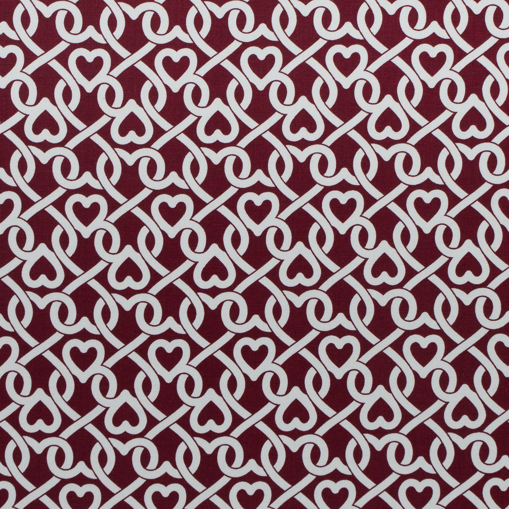 Biking Red/White Chain-linked Hearts Printed on a Stretch Cotton Poplin
