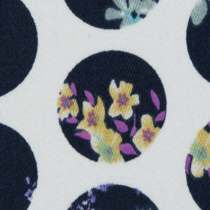 Navy Polka Dotted Floral Printed Stretch Cotton Sateen - Full