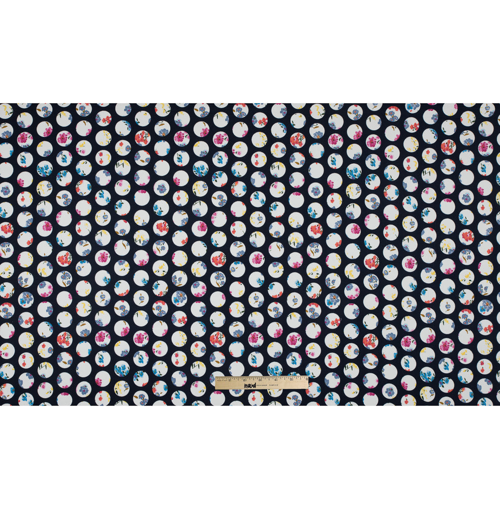 Navy Polka Dotted Floral Printed Stretch Cotton Sateen Folded