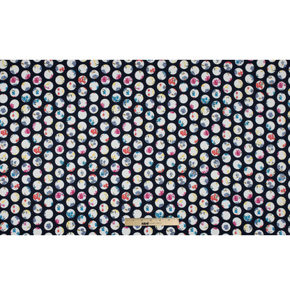 Navy Polka Dotted Floral Printed Stretch Cotton Sateen Folded