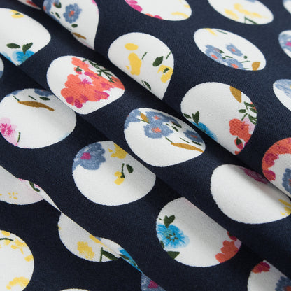 Navy Polka Dotted Floral Printed Stretch Cotton Sateen Detail
