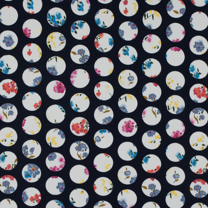 Navy Polka Dotted Floral Printed Stretch Cotton Sateen