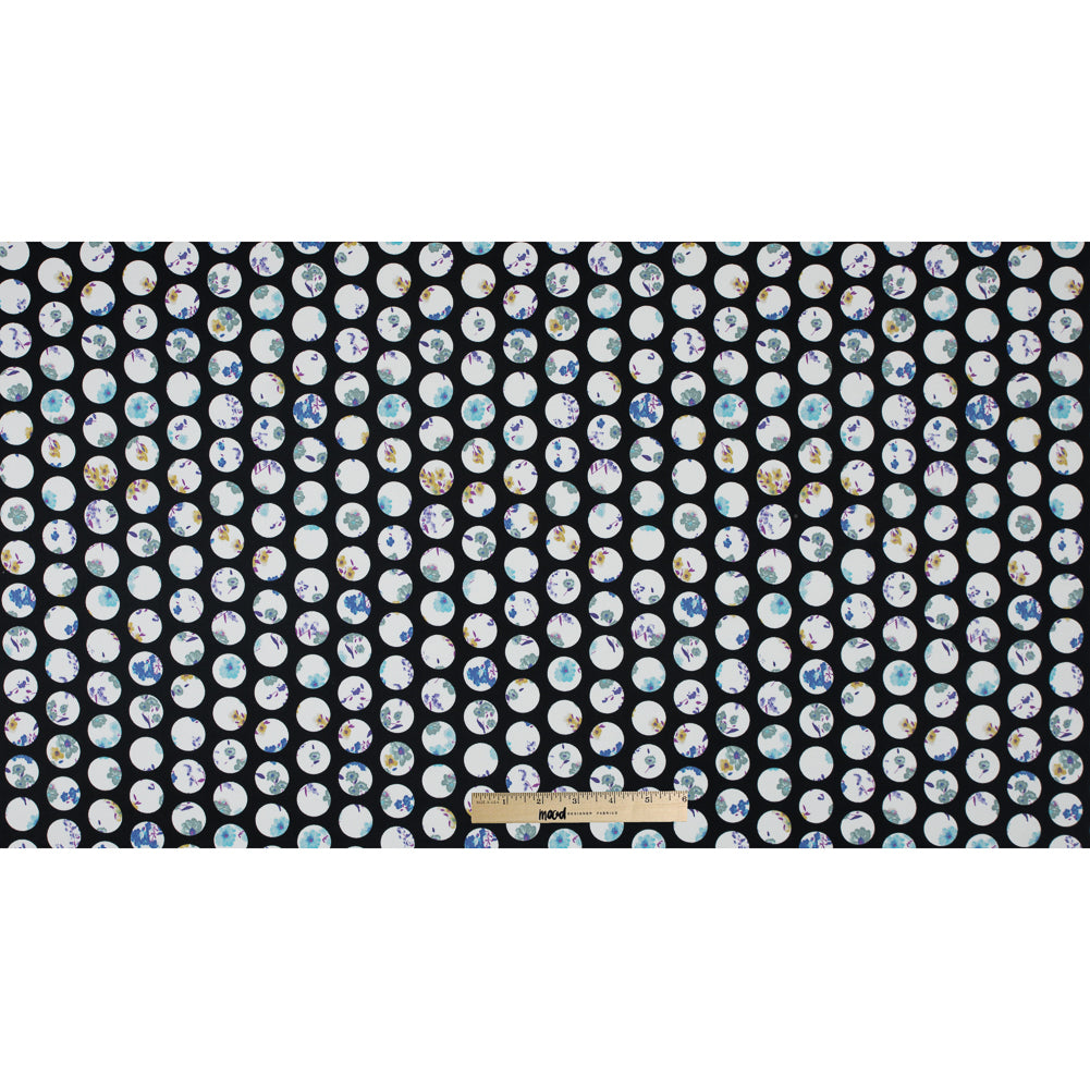 Black Polka Dotted Floral Printed Stretch Cotton Sateen Folded