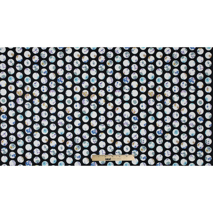 Black Polka Dotted Floral Printed Stretch Cotton Sateen Folded