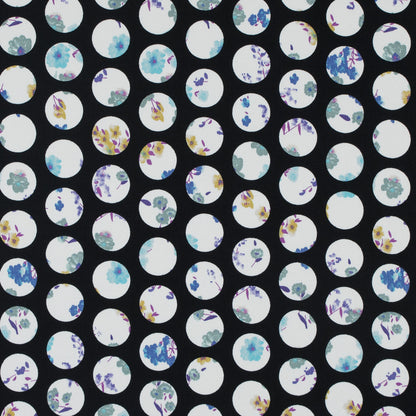 Black Polka Dotted Floral Printed Stretch Cotton Sateen