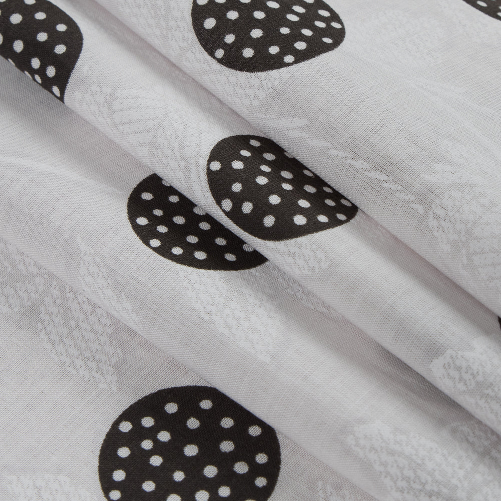 Black/Off-White Polka Dots and Foliage Printed Cotton Voile - Folded