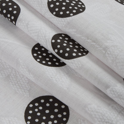 Black/Off-White Polka Dots and Foliage Printed Cotton Voile - Folded