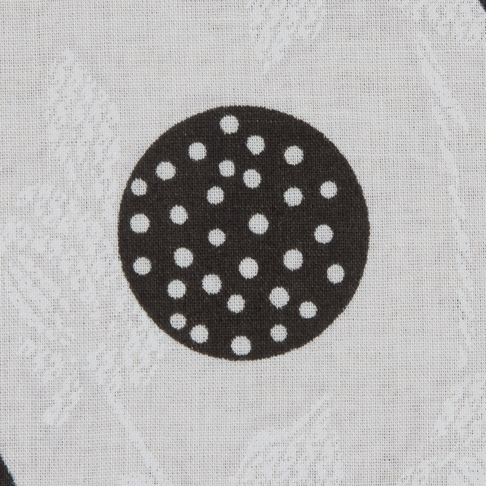 Black/Off-White Polka Dots and Foliage Printed Cotton Voile - Detail