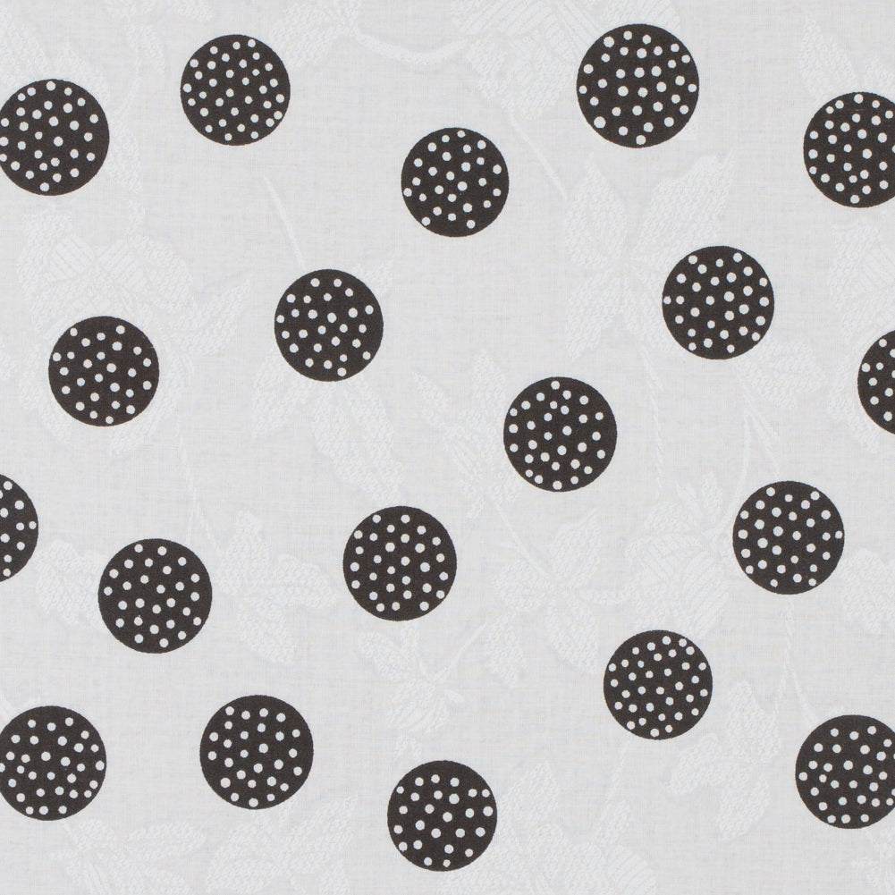 Black/Off-White Polka Dots and Foliage Printed Cotton Voile
