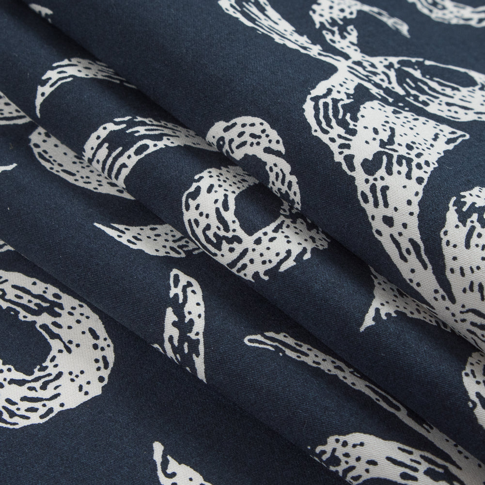 Navy/White Bows Printed on a Cotton Sateen Detail