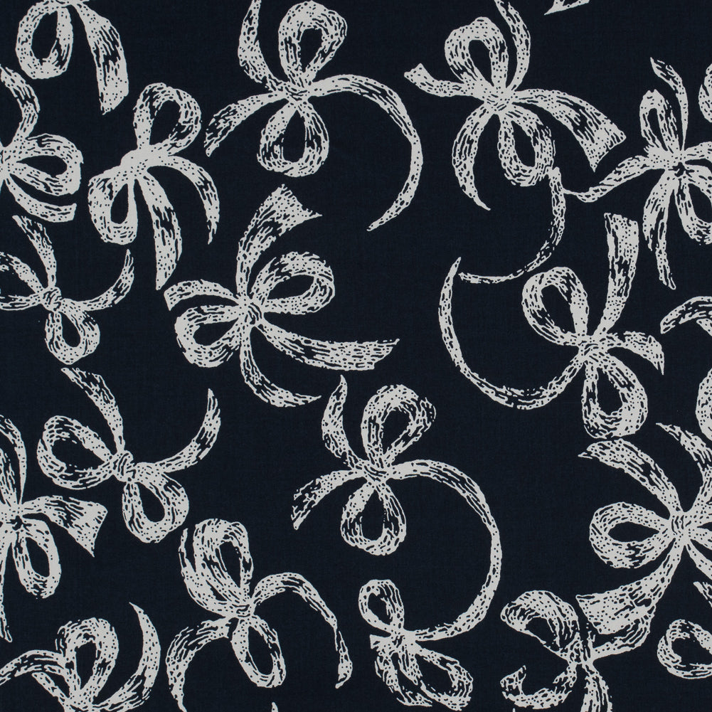 Navy/White Bows Printed on a Cotton Sateen