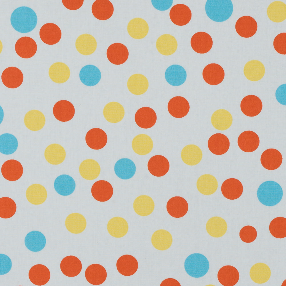 Orange/Blue/Yellow Polka Dots Printed Cotton Poplin