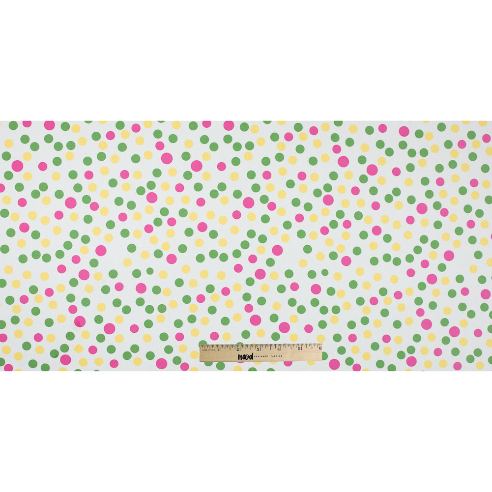 Green/Yellow/Pink Polka Dots Printed Cotton Poplin - Folded