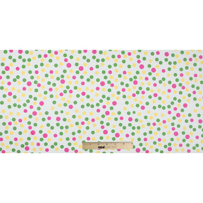 Green/Yellow/Pink Polka Dots Printed Cotton Poplin - Folded