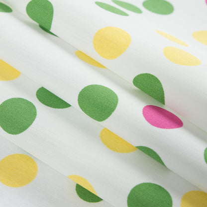 Green/Yellow/Pink Polka Dots Printed Cotton Poplin - Detail