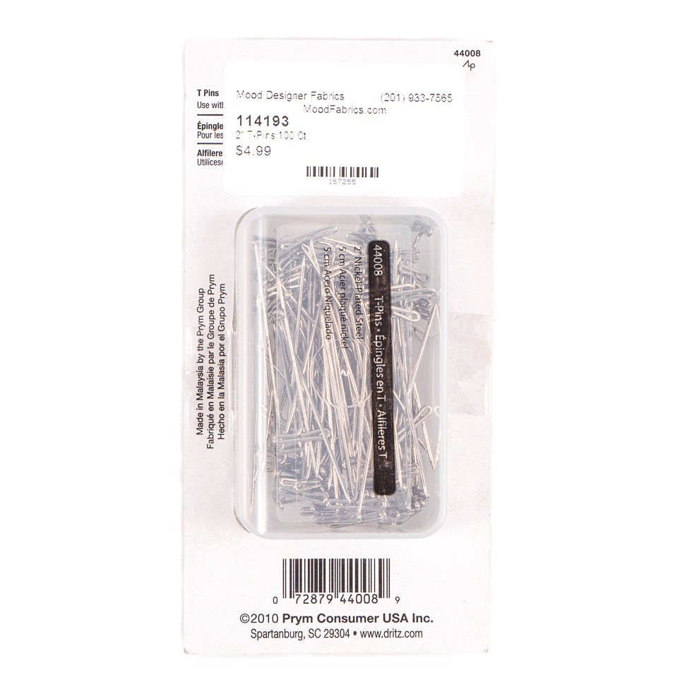Dritz 2" Nickel-plated Steel T-Pins - 100 Ct. Detail
