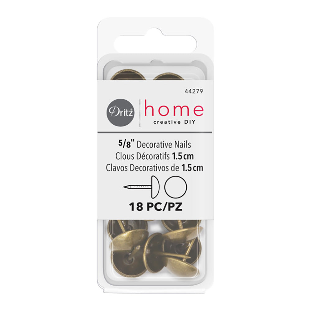 Dritz Home Decorative Nails - Antique Brass Smooth Round - 0.625", 18 ct
