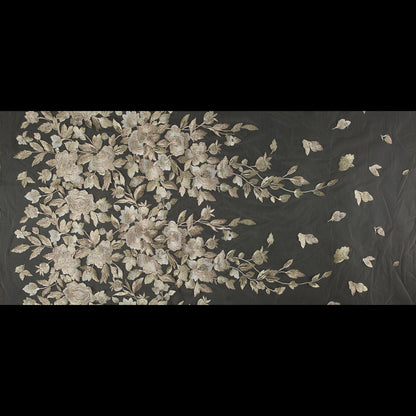 Metallic Gold Floral Embroidered Tulle - Full