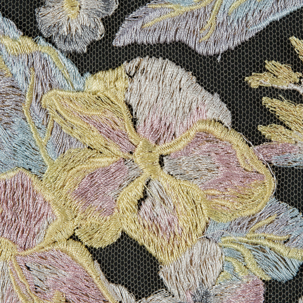 Embroidered Mesh Lace - Pastel Floral on Nude Detail