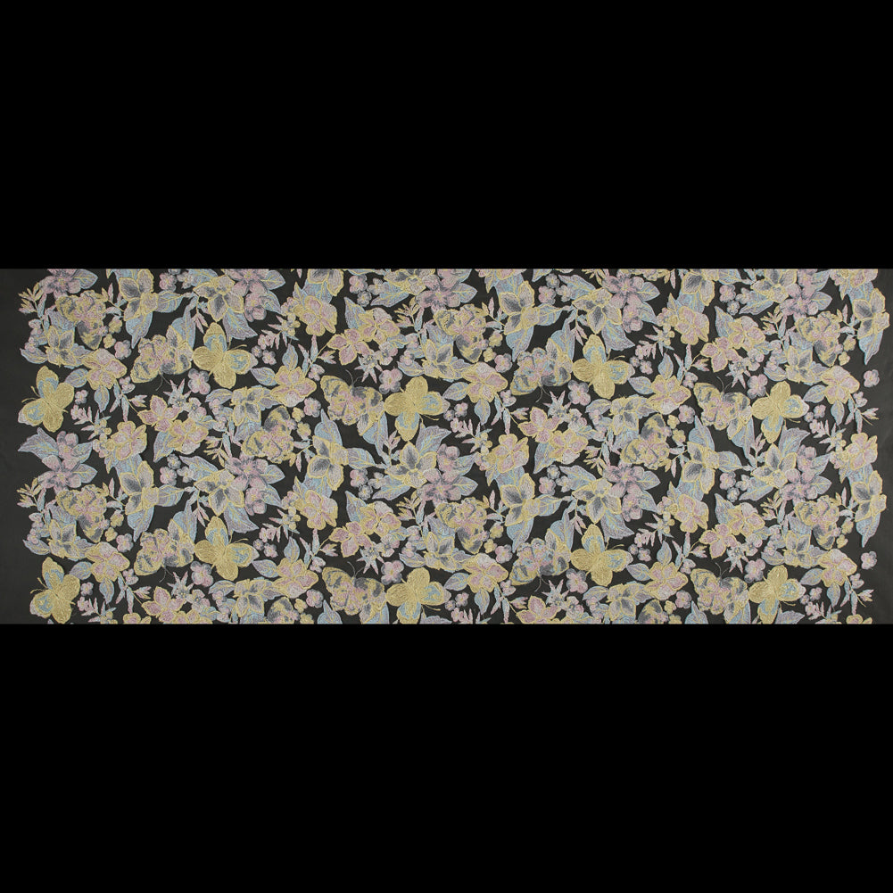Embroidered Mesh Lace - Pastel Floral on Nude Full