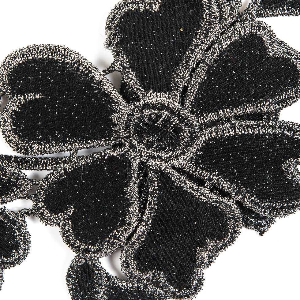 3D Metallic Gunmetal Floral Lace Trim - 5 - Detail