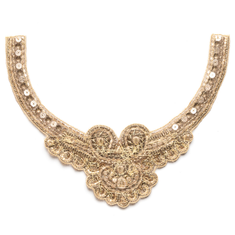Gold and Pewter Rhinestone Neck Applique - 10" Detail
