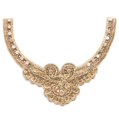 Gold and Pewter Rhinestone Neck Applique - 10" Detail