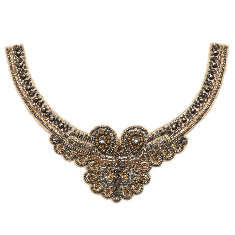 template--25130090922057__main-Gold and Pewter Rhinestone Neck Applique - 10"