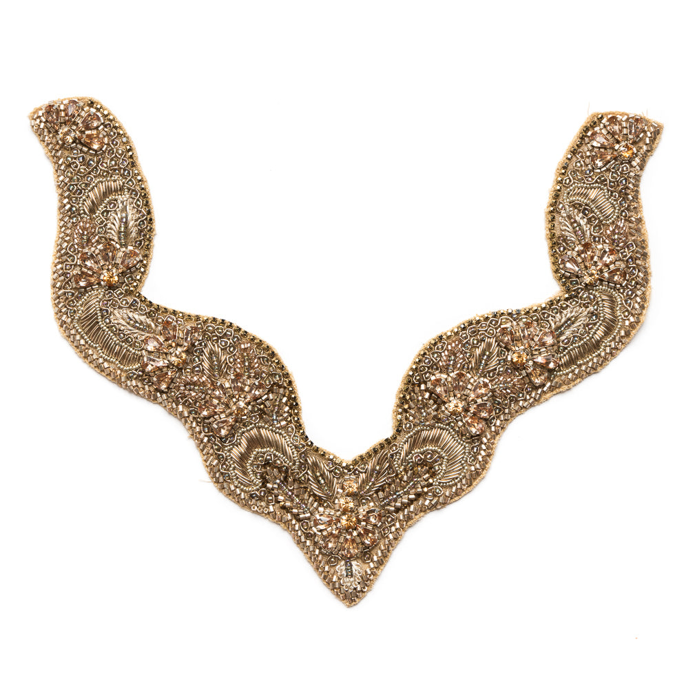 Gold Rhinestone Neck Applique - 9.5