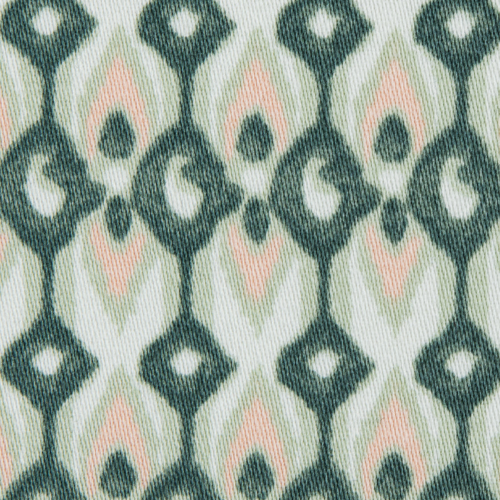 Green Geometric Ikat Printed Stretch Cotton Sateen Detail