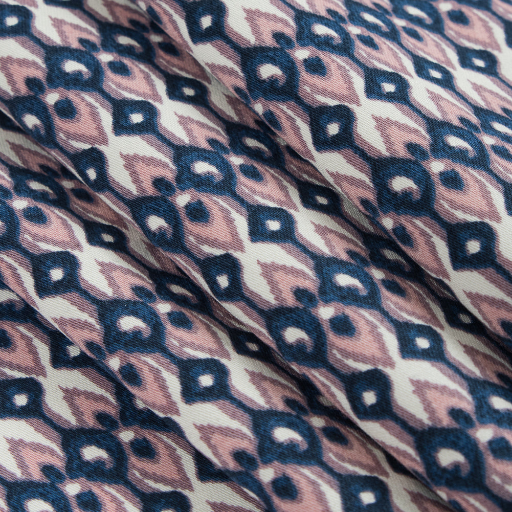 Purple Geometric Ikat Printed Stretch Cotton Sateen - Folded