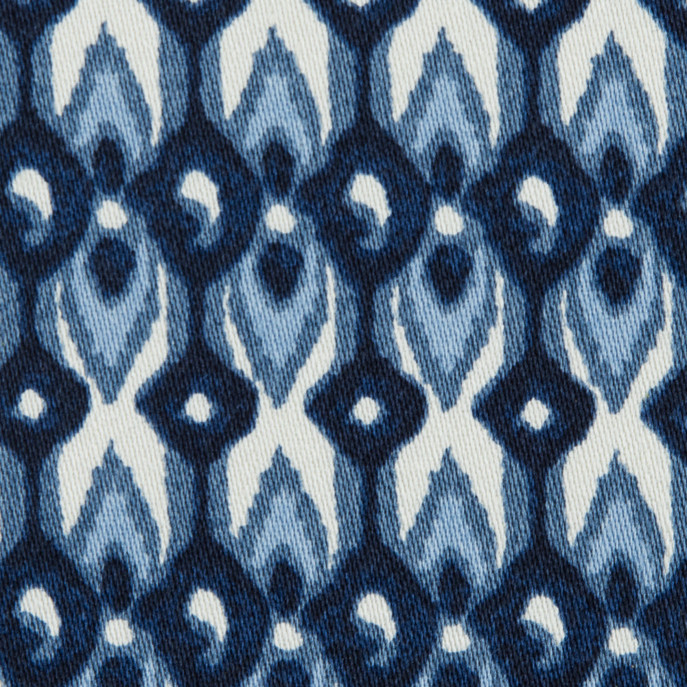 Blue Geometric Ikat Printed Stretch Cotton Sateen Detail
