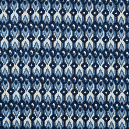 Blue Geometric Ikat Printed Stretch Cotton Sateen