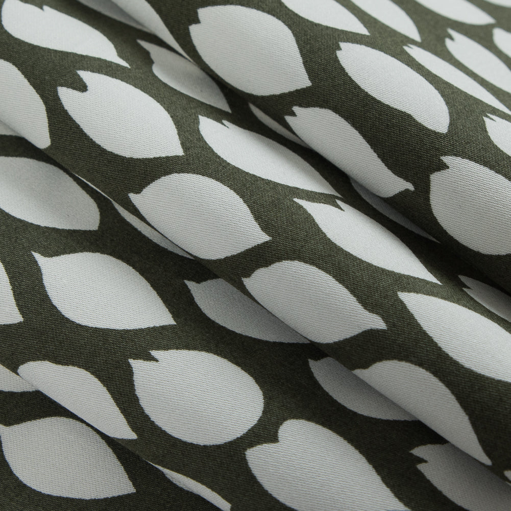 Green/White Abstract Foliage Printed Cotton Sateen - Folded