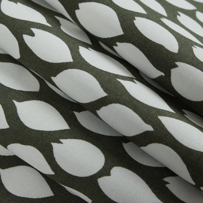 Green/White Abstract Foliage Printed Cotton Sateen - Folded