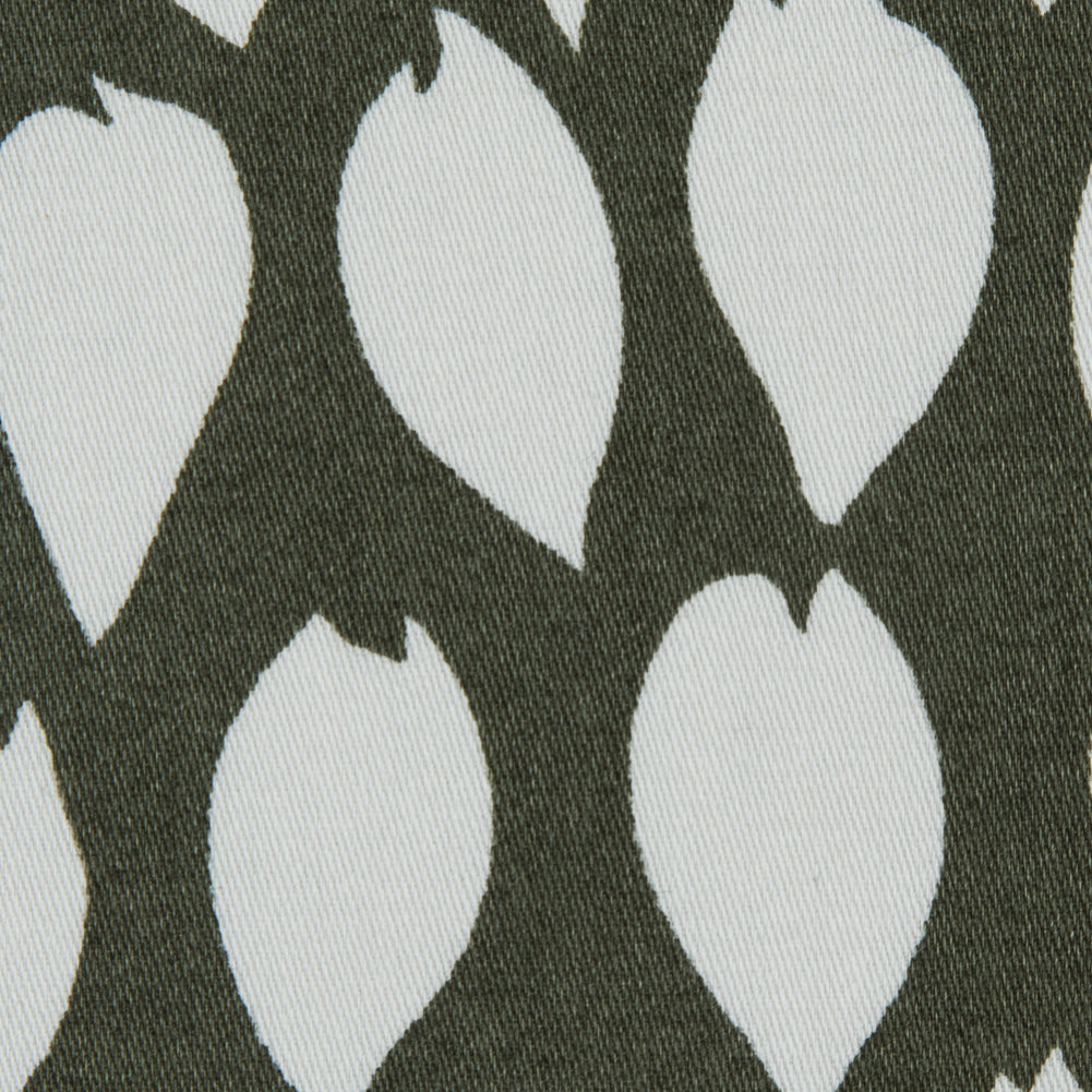 Green/White Abstract Foliage Printed Cotton Sateen - Detail