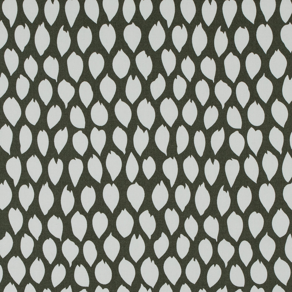 Green/White Abstract Foliage Printed Cotton Sateen