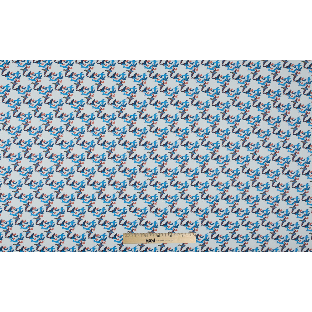 Blue Flying Birds Printed Cotton Sateen - Folded