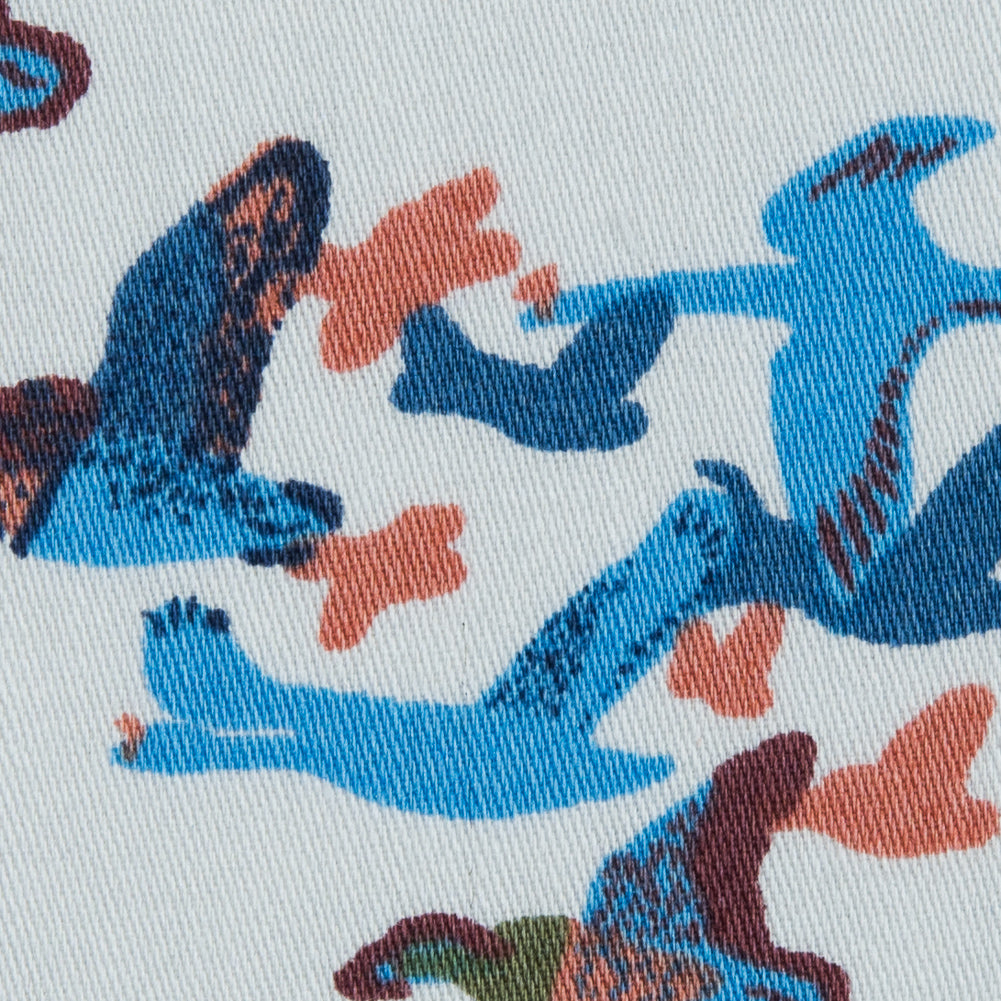 Blue Flying Birds Printed Cotton Sateen - Full