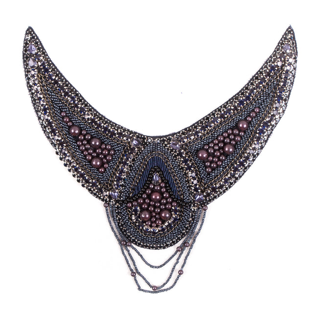 Navy and Purple Beaded Rhinestone Neck Piece - 7x8