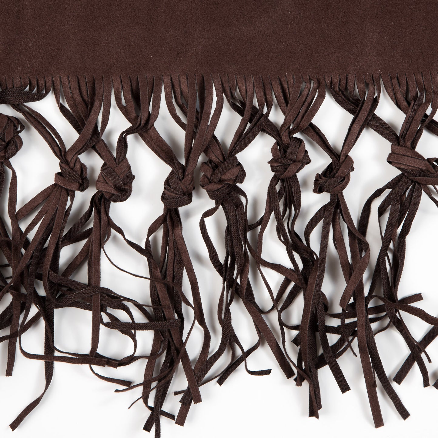 Italian Dark Brown Suede Fringe with Knots - 8.5" Detail