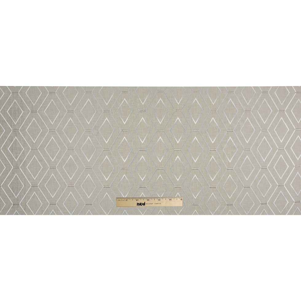 Parchment/Silver/Beige Geometric Embroidered Cotton Woven Full