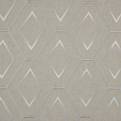 Parchment/Silver/Beige Geometric Embroidered Cotton Woven