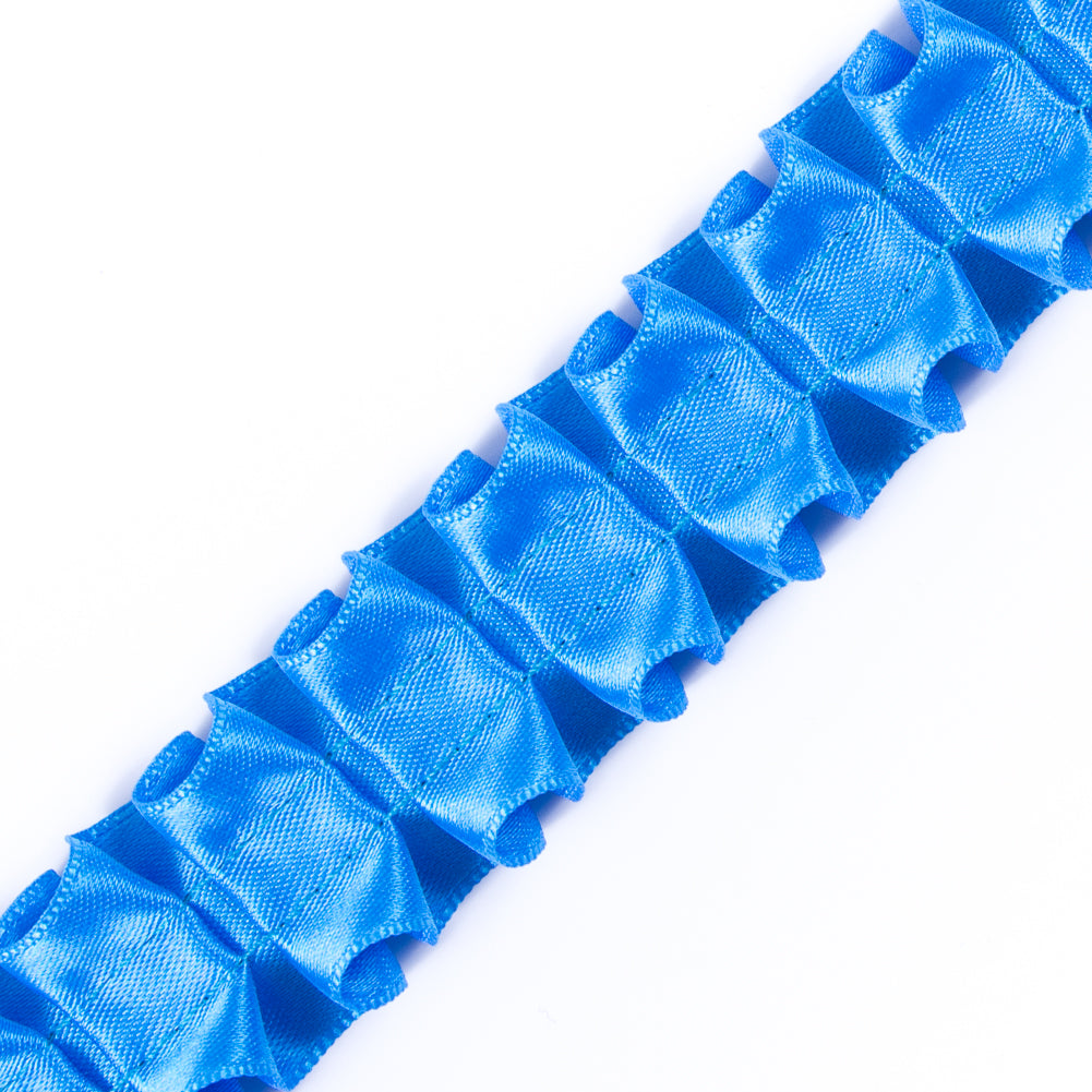 Italian Electric Blue Box Pleated Trimming - 1" Detail